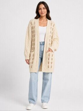 POL Cream Oversized Cable Knit Open Front Cardigan Longline NWOT
